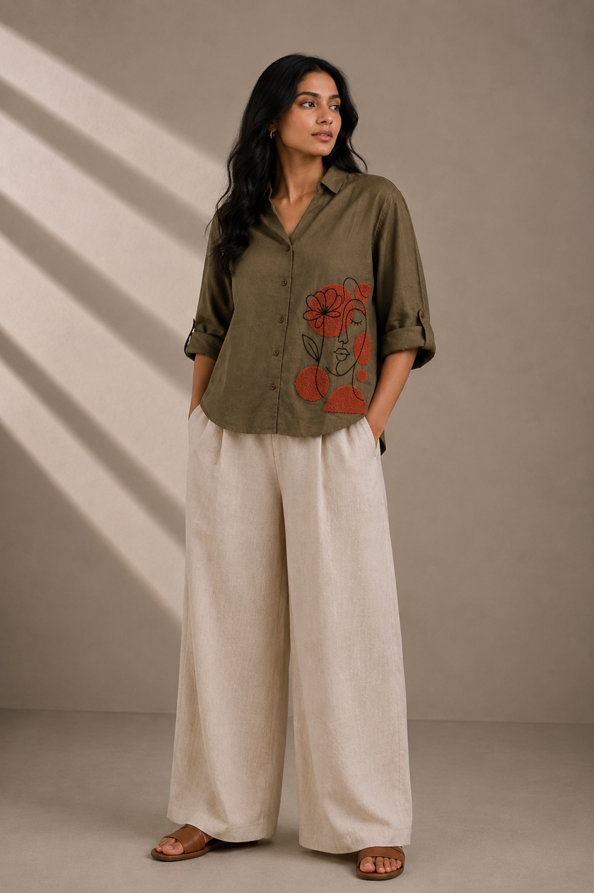 Open Neck Linen Shirt