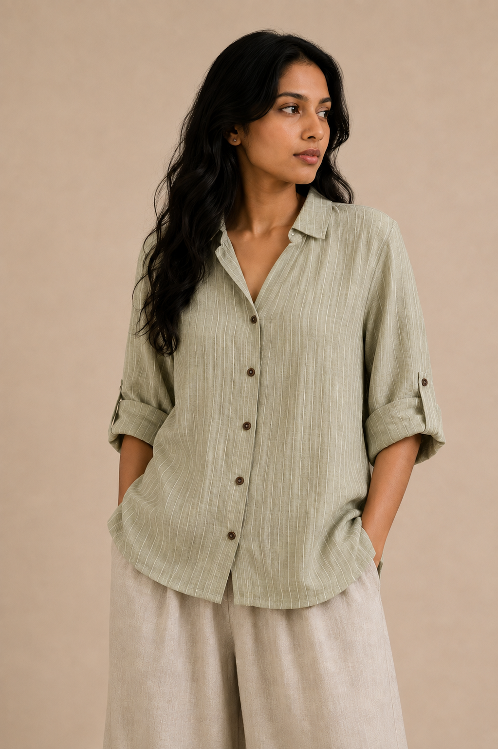 Open Neck Linen Shirt